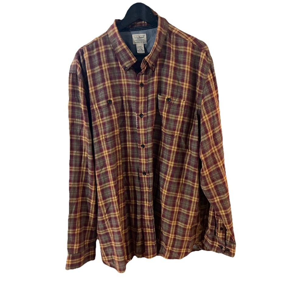 LL Bean  Flannel Button Down Shirt Men's XXL Plaid Slightly Fitted Long‎ Sleeve